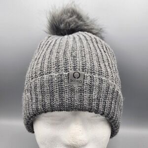Skora Pom Fleece Lined‎ Knit Beanie Hat Gray One Size